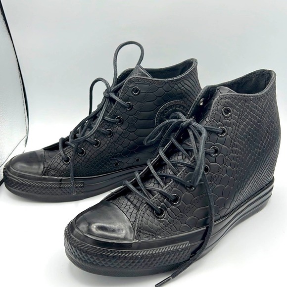 RARE Chuck Taylor All Star Lux Embossed Reptile Mid Top Sneaker Wedges sz7.5 - Picture 1 of 14